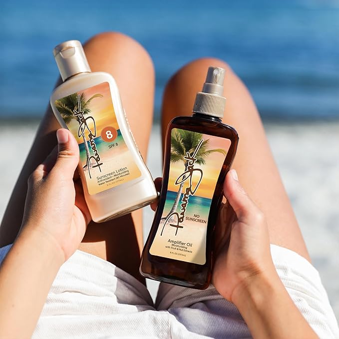 Panama Jack Amplifier Suntan Oil - Contains No Sunscreen Protection (0 SPF), Light Formula with Exotic Oils, Fruit and Nut Extracts, Tropical Fragrance, 8 FL OZ