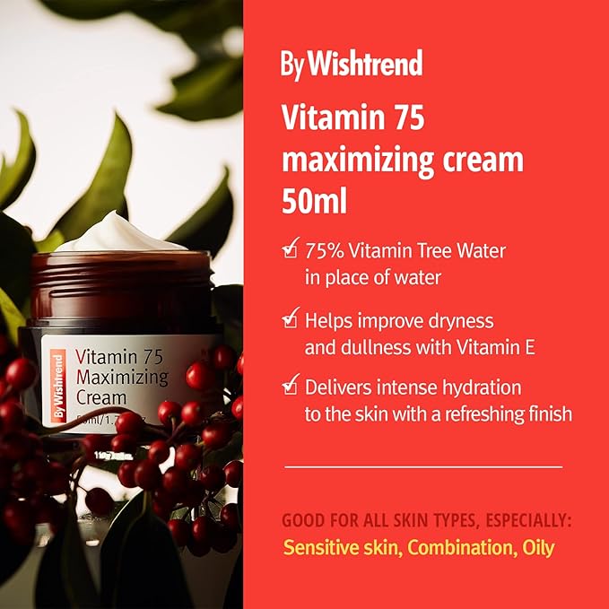 BY WISHTREND] Vitamin 75 maximizing cream, facial moisturizers, vitamin C&E, 50ml | All skin type, light-texture, refreshing-finish