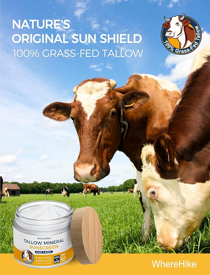 Beef Tallow Sunscreen Organic SPF 30 with Zinc Oxide,Non-Toxic 2-in-1 Moisturizer & Mineral Sunblock | Reef Safe, Chemical-Free,Lightweight, Clean Formula for Sensitive Skin.