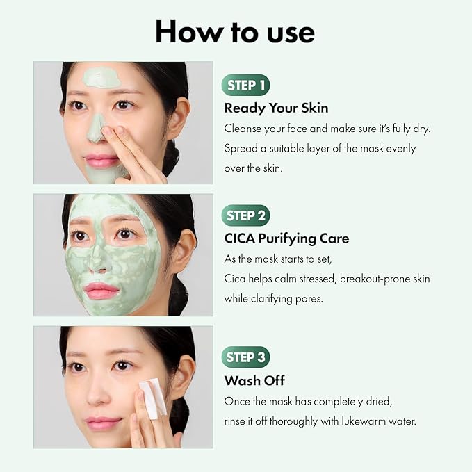 TOSOWOONG Real Centella Mud Mask for Blemish-Prone Skin with Witch Hazel, Tea Tree, Blackhead Remover, Pore Cleaner & Skin Relief, Cooling Quick Dry Formula Face mask, Korean Skincare, 100g / 3.52oz.
