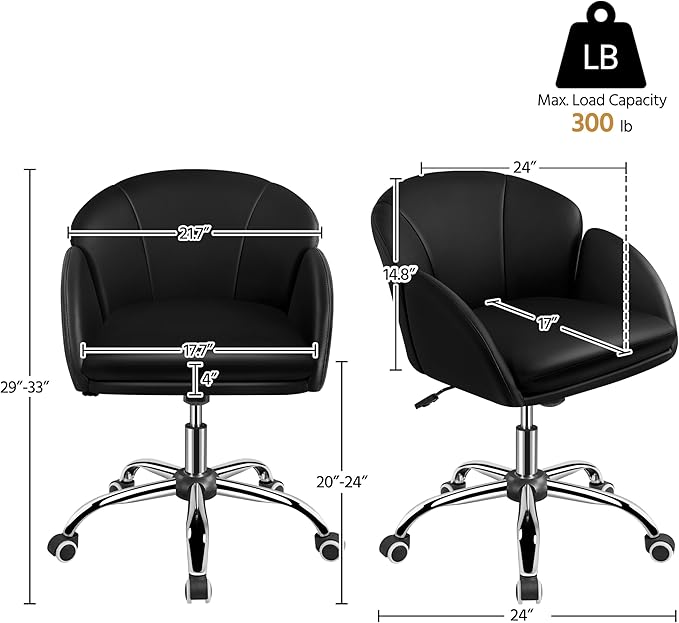 Yaheetech Cute Petal Desk Chair Home Office Chair Swivel Leather Desk Chair Makeup Vanity Chair with Armrests for Bedroom Modern Computer Rolling Chair for Women Black