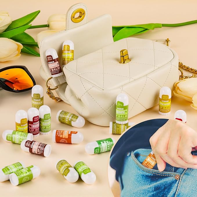 40 Pack Mini Lip Balm Bulk, Natural Lip Balm with Vitamin E & Beeswax, Moisturizing Lip Care for Dry Lips, Perfect for Party Favors, Care Packages & Small Gifts