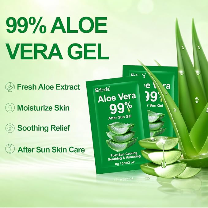 Erinde 10 Pack Aloe Vera Gel for Face, Hair & Body, 99% Pure Aloe Vera Gel for Sunburn Relief, After Sun Skin Care Relief, Skin Care Bulk Soothing Hydrating Aloe Gel Travel Size for All Skin Types
