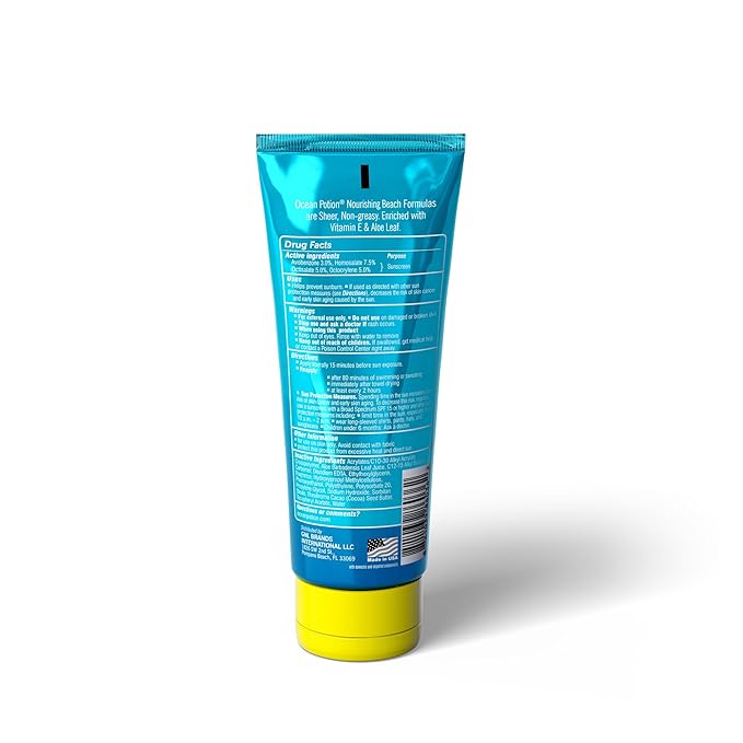 Ocean Potion SPF 50 Sunscreen Body Lotion, Broad Spectrum UVA/UVB Protection with Aloe and Vitamin E, Water-Resistant Non-Greasy Travel Size Sunscreen, 3.4 oz
