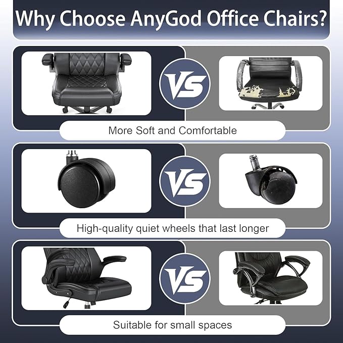 AnyGod Ergonomic Mid-Back Desk Chairs Comfy for Home Office with Flip-up Armrests, Lumbar Support, Adjustable Height and Swivel Rolling Wheels