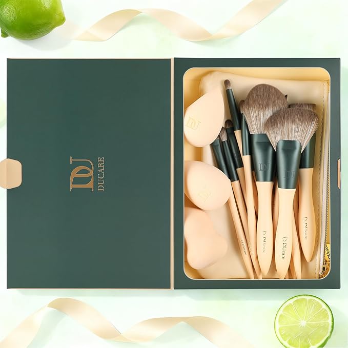 DUcare Makeup Gift Set 18PCS,with 14pcs Makeup Brush Set 3Pcs Makeup Sponges 1PC Cosmetic Bag for Foundation Blending Powder Blush Concealers Eye Shadows