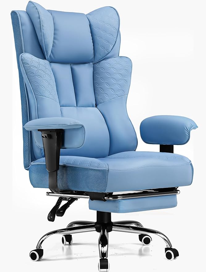 GTPLAYER Big and Tall Office Chair 400LBS Wide Ergonomic Gaming Chair with Deluxe Embossing Designed Leather with Foot Rest,150°Reclining Adjustable Soft Armrests Pocket Spring Back Support and Pillow