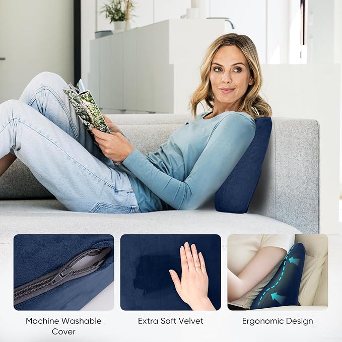 Back Support Pillow for Recliner Chair, Memory Foam Couch Back Cushions Ergonomic Large Lumbar Support Pillow for Lower Back Pain Relief, with Soft Velvet