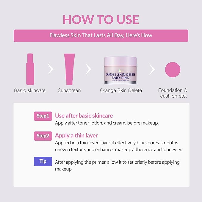 Orange Skin Delete Baby Pink Mini Pore Primer Korean Makeup 10g 0.35 oz