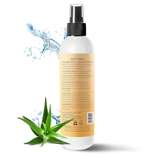 NaPCA Moisturizer Facial Mist & Body Spray. Sodium PCA & Aloe vera Mist Hydrating Face Spray – Lightweight Feel - Refresh, Sooth, Restore Skin Barrier for Dry, Sensitive, Acne Prone Skin(250ml)
