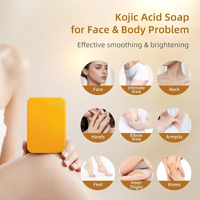 Kojic Acid Turmeric Soap Bar Dark Spots for Face & Body, Deep Cleansing, Gentle Soap Sensitive Skin Formula, All Skin Types 4Pack