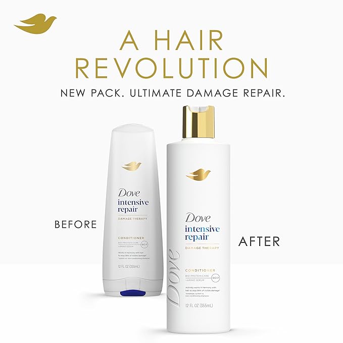 Dove Conditioner Intensive Repair for Damaged Hair Bio-Protein Care Technology and Amino Serum 12 oz,(Pack of 8)