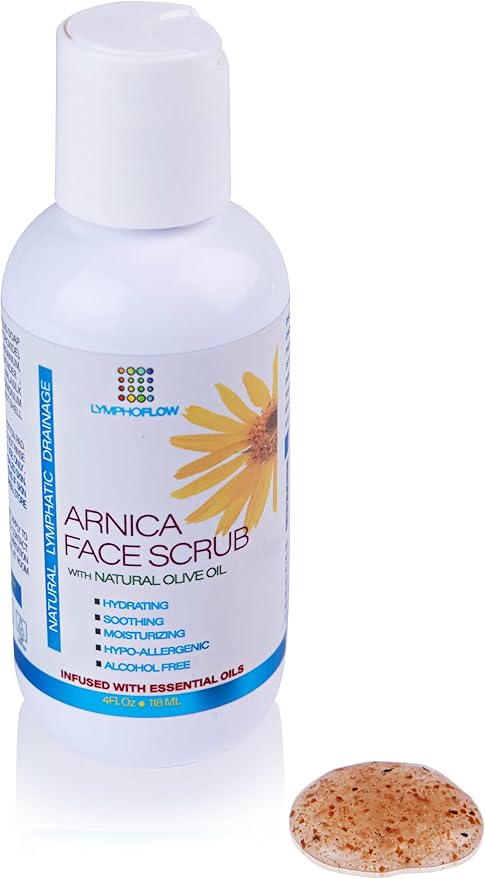 Bruizex Arnica Facial Scrub, Exfoliating Face Wash for Natural Lymphatic Drainage, Face Cleanser with Soothing Arnica Montana, Exfoliator For Sensitive Skin, Acne, Blackheads, Lymph Health, 4 Oz