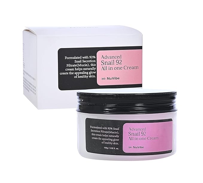 NuVibe ADVANCED Snail Mucin 92% Repair Moisturizer – 3.52 Oz (100g) Hydrating & Lightweight Korean Face Cream for Soft, Glowing Skin – Soothing Moisturizer for Dry, Sensitive & All Skin Types.