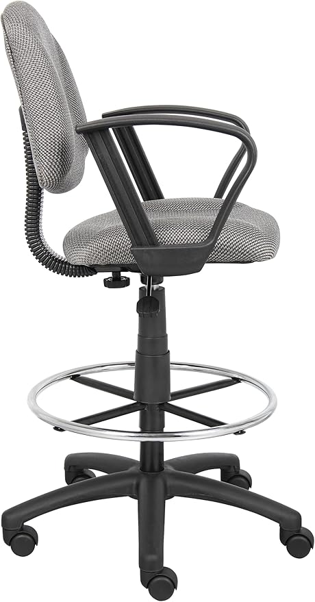 Boss Office Products B1617-GY Ergonomic Works Drafting Chair with Loop Arms in Grey
