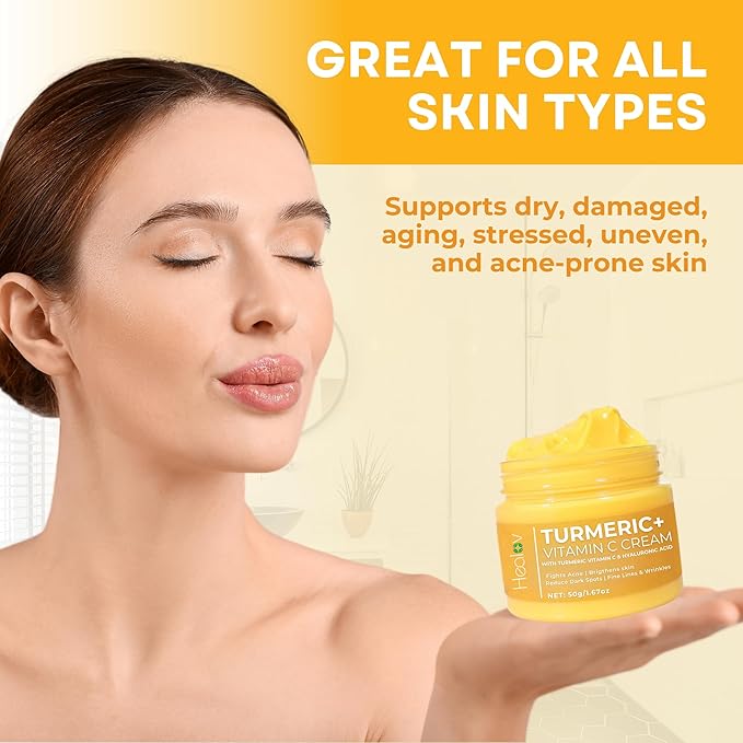 Turmeric Face Cream for Face & Body - All Natural Turmeric Skin Brightening Lotion - Cleanses Skin, Fights Acne, Evens Tone, Fades Scars, Sun Damage, & Age Spots - Pure Turmeric Cream with Vitamin C