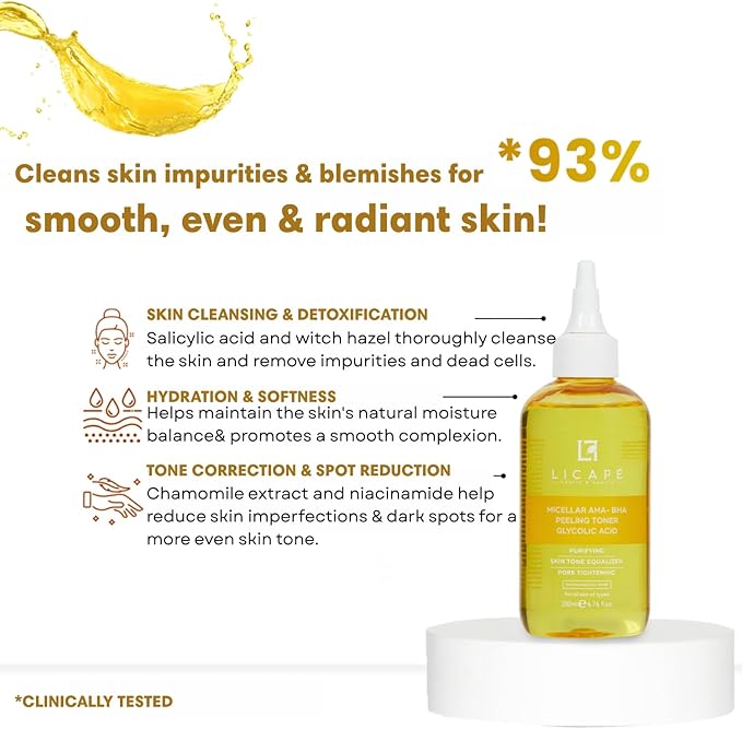 LICAPE® Micellar Glycolic Acid Aha-bha Exfoliating Tonic 200ml