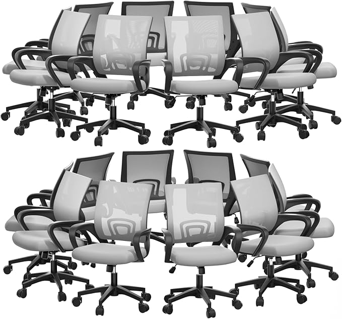 Magshion Ergonomic Office Chair 20 Pack, Mid-Back Mesh Desk Chair, Adjustable Swivel Computer Chair with Lumbar Support & Breathable Backrest for Gaming, Work, Study, 300 Lbs Capacity, Light Gray