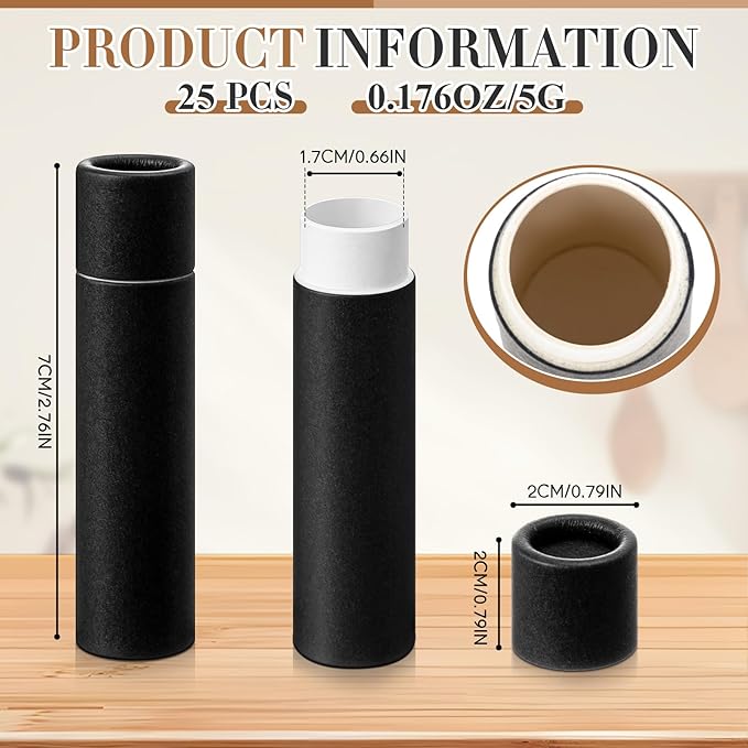 25 Pcs 5g Paperboard Lip Balm Tubes Empty Cardboard Lipstick Tubes Deodorant Sticks Empty Refillable Gloss Perfume Container for DIY for Lipstick Deodorant Solid Perfume (Black)