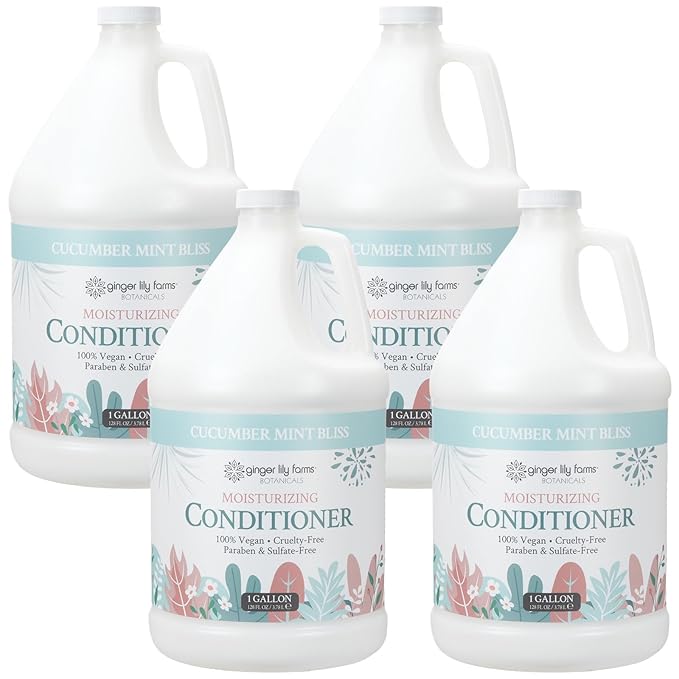 Ginger Lily Farms Botanicals Moisturizing Conditioner for Dry Hair, 100% Vegan & Cruelty-Free, Cucumber Mint Bliss Scent, 1 Gallon (Pack of 4)