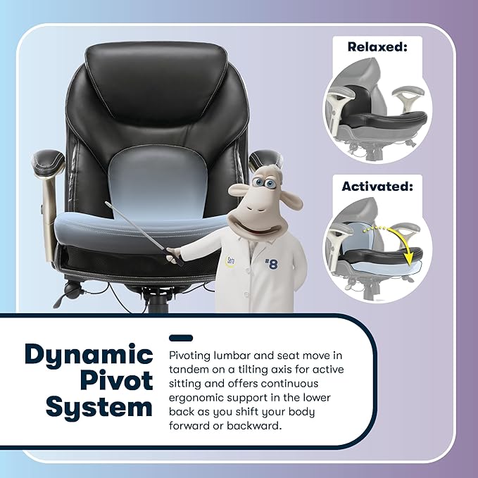 Serta Claremont Ergonomic Executive Office Chair with Back in Motion Technology, Adjustable Mid Back Desk Chair with Lumbar Support, Bonded Leather, Black