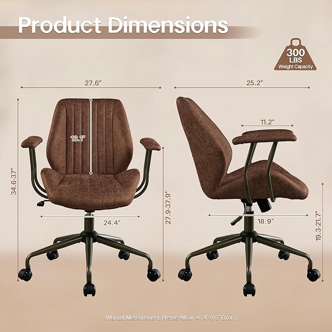 HOOOWOOO Faux Suede Leather Home Office Desk Chair,MCM Modern Ergonomic Task Work Chair,Computer Gaming Chair with Cushion Seat Mid Back for Long Hours(Chocolate Brown)