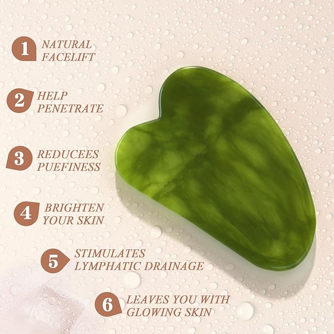 Jade Roller Gua Sha Set (Green) - Facial Massage Tool with Dual-Sided Roller