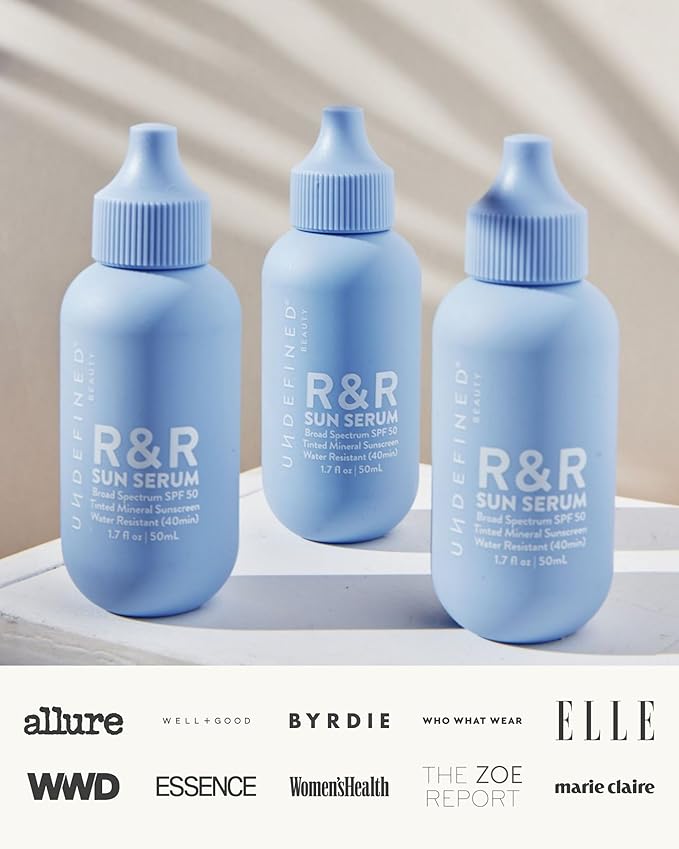 Undefined R&R Sun Serum SPF 50 PA++++ Tinted Mineral Sunscreen with Niacinamide, Water Resistant Broad Spectrum Protection & Blue Light Defense (Medium Tint)