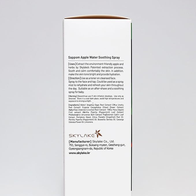 Apple Water Soothing Spray Mist, for All Skin Types, Refresh and Hydrating Toner, Natural Herbal Care