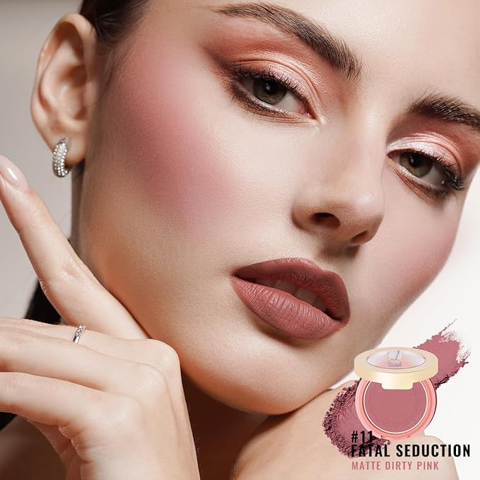 OULAC Blush Makeup Powder Mauve| Natural Matte Blush Cool Tone Skin Light Meidum | Buildable & Light Weight Smooth| Cruelty-Free Vegan |4.8g 11 Fatal Seduction