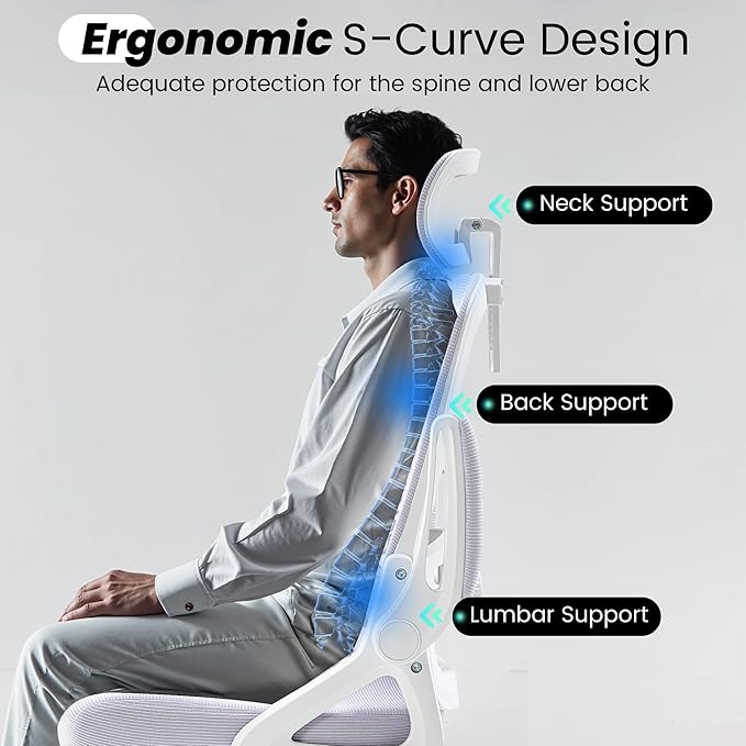 Fizzin Ergonomic Office Chair, 400 LBS Desk Chair with Adjustable Lumbar Support, High Back Breathable Mesh Computer Chair Rolling Work Swivel Task Chairs, Comfy Home Office Desk Chair (Lavender)