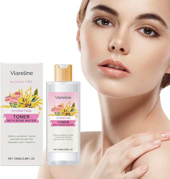 Hydrating Rose Water Toner with Hyaluronic Acid, Alcohol-Free Facial Mist for Daily Moisturizing, 3.38 Fl Oz
