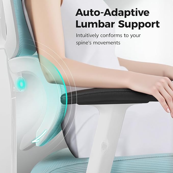 Ergonomic Office Chair High Back Desk Chair with Lumbar Support, Breathable Mesh Computer Chair with Adjustable Armrests Height, Reclining Swivel Big and Tall Gaming Chair for Home Office(Light Blue)