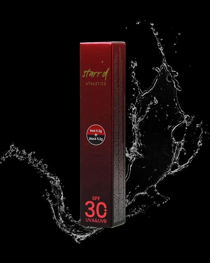 SHINER STICKS™ Dual-colored Applicator Athletic Sunscreen Sticks, 9 Colors, SPF30 UVA & UVB Protection, Water-Resistant, Moisturizer, Glare Reduction, Easy application & removal (Red and Black)