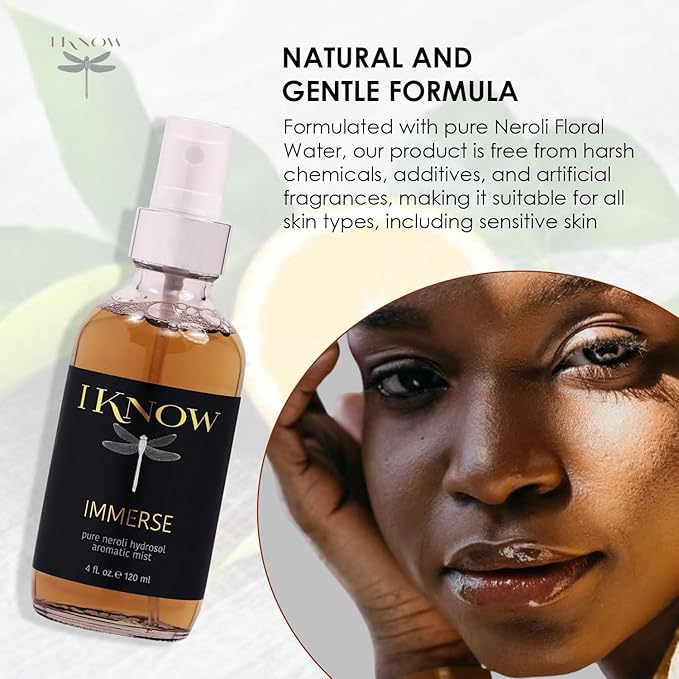 IKNOW IMMERSE Neroli Floral Water Hydrating Mist for Face, Aromatic Toner & Refreshing Floral Spray for Soothes and Balances Skin Tone, (4oz)