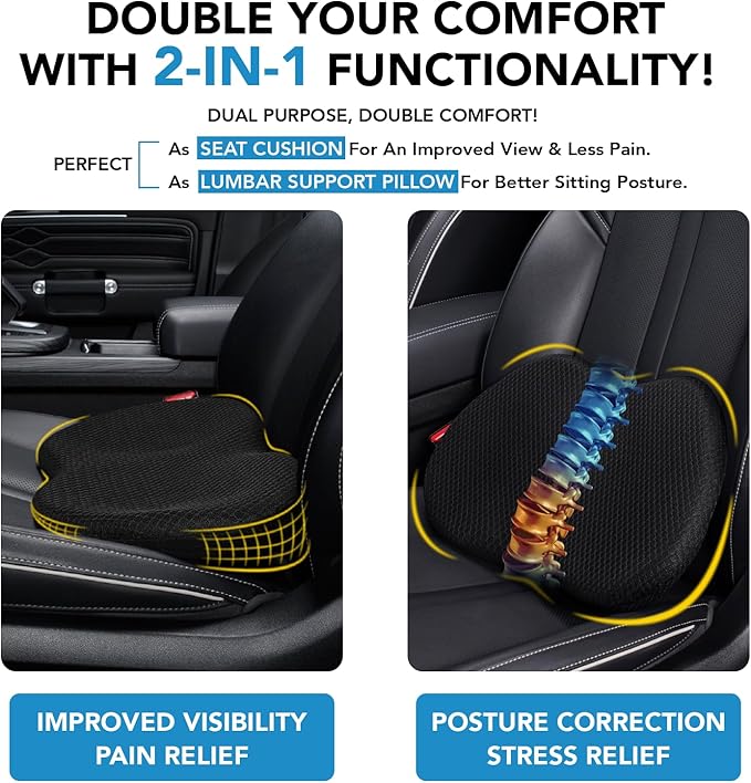 kingphenix Wedge Car Seat Cushion: Memory Foam Truck Seat Cushion for Car Seat Driver - Sciatica and Back Pain Relief - Enhancing Driving Comfort - Black X-Large