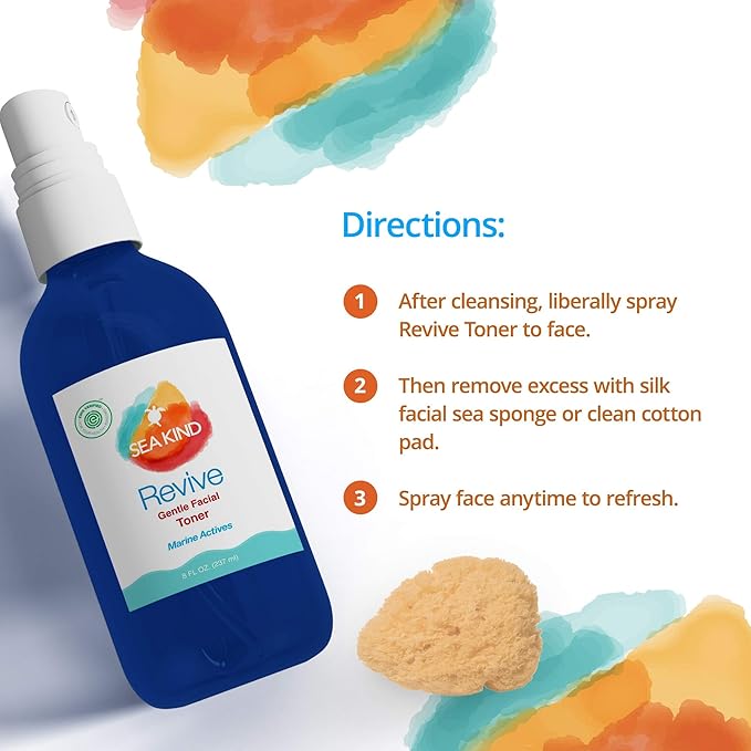 Revive Facial Toner, Face Toner with Marine Actives (Sea Kelp), Aloe Vera, and Grapefruit, Skin Cleanser, Pore Minimizer and Hydrating Toner, Suitable for All Skin Types, 8 fl oz - Sea Kind