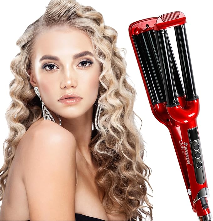 Ceramic Hair Crimper Iron Hair Waver 3 Barrel 0.6 inch / 16mm Perm Instant Curls Crimping Curling Iron Valentines Day Gifts for Women Professional Crimping Iron