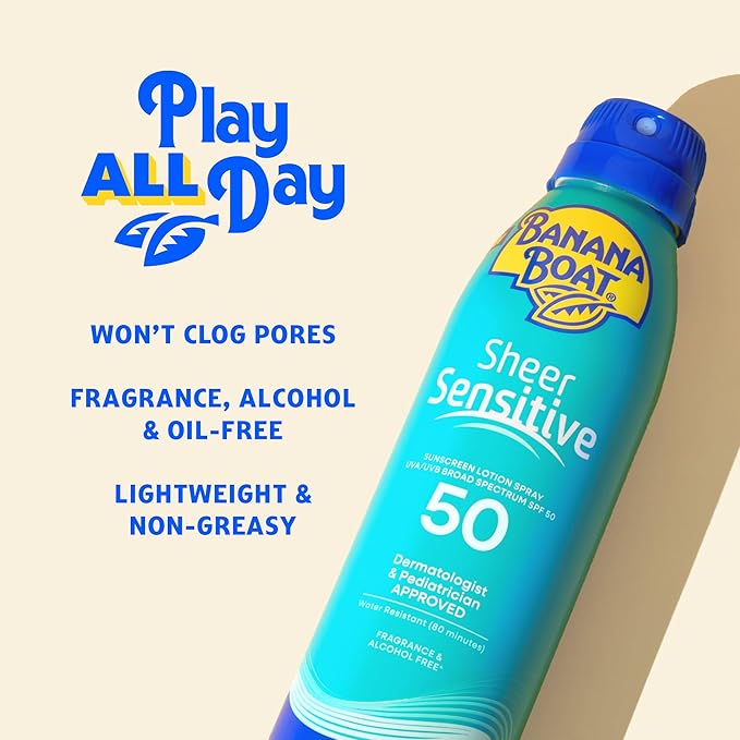 Banana Boat Sheer Sensitive Body Spray, SPF 50, 6oz