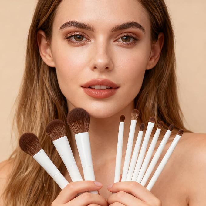 Makeup Brushes 14-Piece Premium Synthetic Makeup Brush Set Foundation Powder Contour Concealers Eyeshadow Blending Liner Makeup Brush Kit with Powder Puffs & Brush Bag
