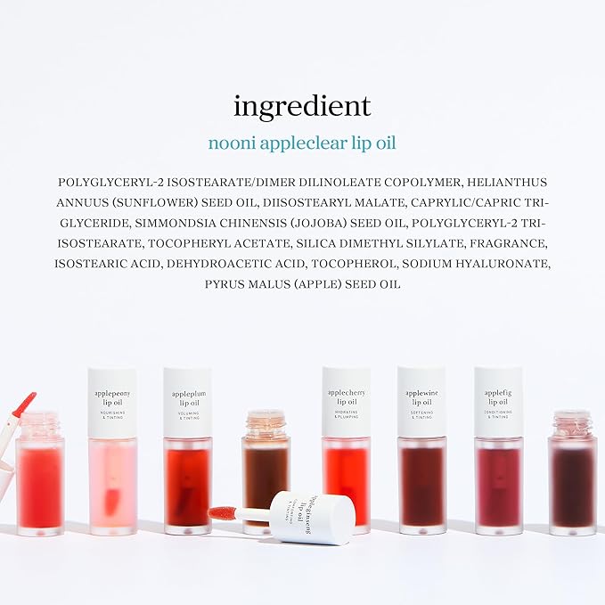 NOONI Korean Lip Oil - Appleclear | Long-Lasting, Moisturizing, Plumping, Revitalizing for Dry Lips, Waterproof, No Peel Off, Hydrating Lip Stain, Nourishing Crystal Clear Stocking Stuffers 0.12 FL Oz