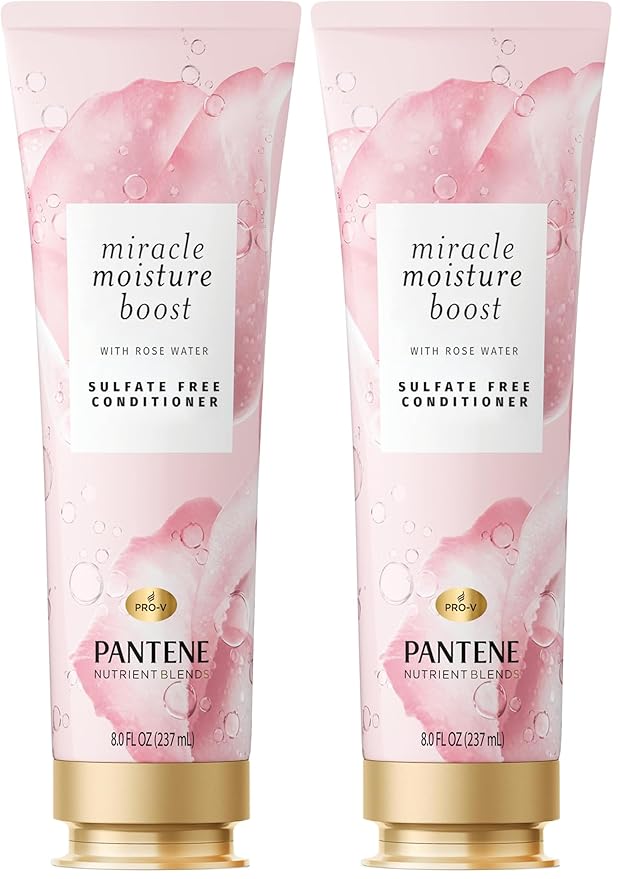 Pantene Nutrient Blends Miracle Moisture Boost Rose Water Conditioner for Dry Hair, Sulfate Free, 8 Fl Oz (Pack of 2)