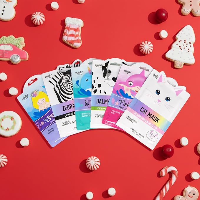Epielle Character Face Mask Wave & Wild 6 Pack, Fun & Effective Korean Skin Care, Spa Party Favors, Easter Basket Stuffers, Birthday Gifts for Women, Self Care Gifts
