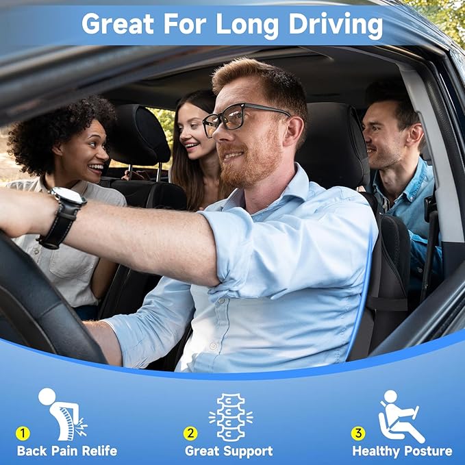 Teemour Lumbar Support Pillow for Car Truck Accessories Memory Foam Back Cushion for Driving Seat Lower Back Support, Lumbar Comfort for Long Drivvers Back Pain Relief, with Three Adjustable Straps