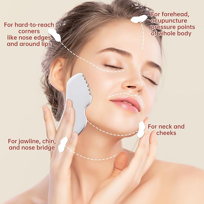 Stainless Steel Gua Sha Facial Tools, Face Comb & Massager Metal Gua sha Tool for Blood Circulation & Lymphatic Drainage, Body and Face Gua Sha Stone for Tighten Skin