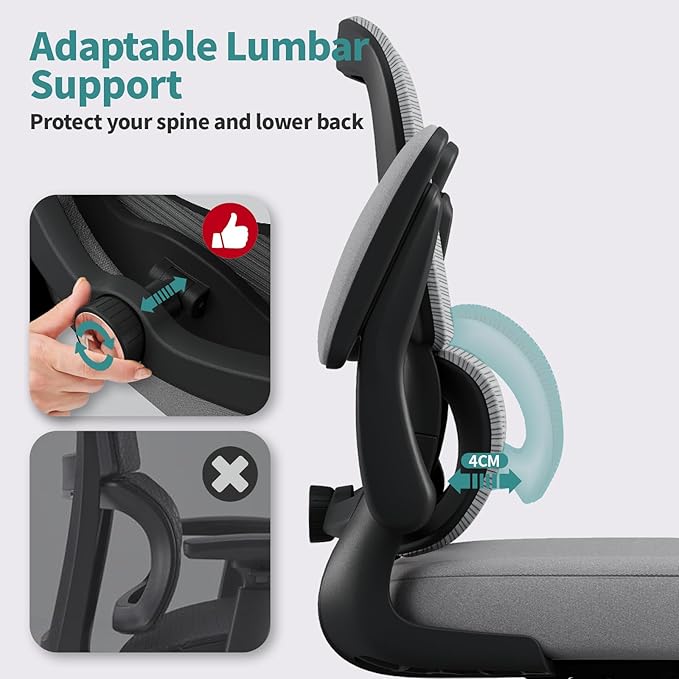 TRALT Office Chair - Ergonomic Desk Chair with Adjustable Lumbar Support, Mesh Computer Chair, Executive Chair for Home Office Comfortable Lumbar Support (Fog Gray)