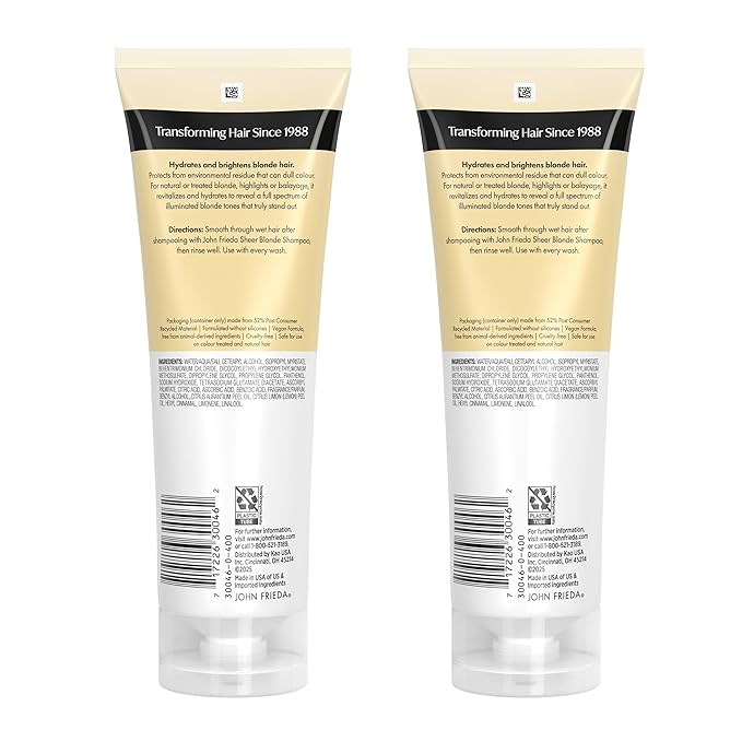 John Frieda Sheer Blonde Brightening Conditioner, Blonde Conditioner, 8.3 Fl Oz, Pack of 2