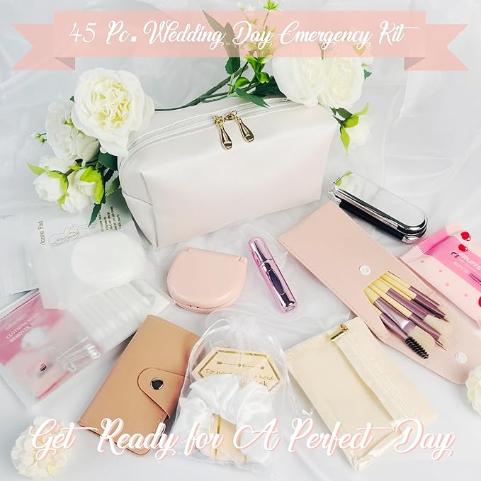 Women's Wedding Emergency Travel Kit 45 Essential Items for Brides Bridesmaid All-In-One Daily Beauty Style Set With Makeup Brushes (Bianca Luxe)