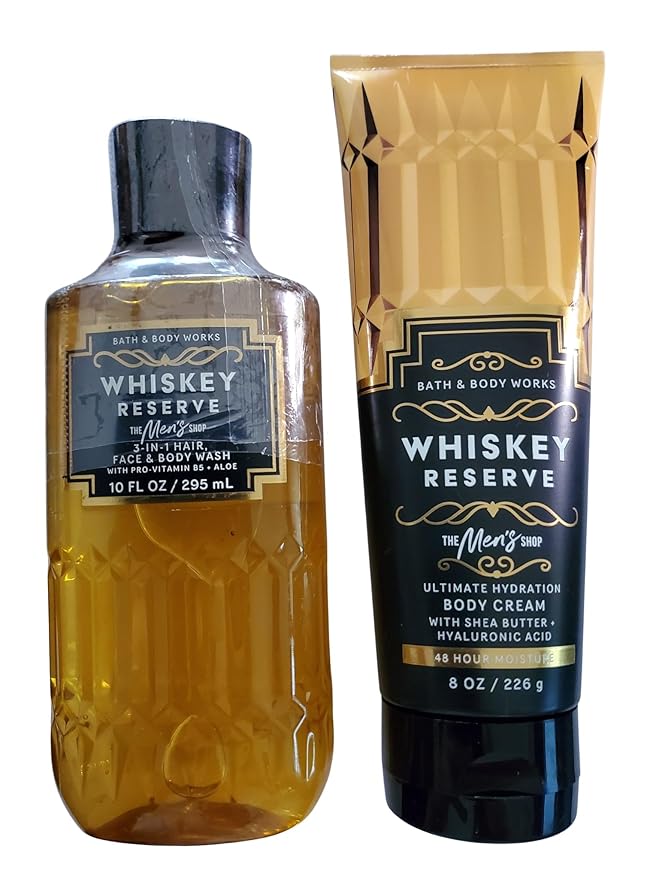 Bath & Body Works Men's Whiskey Reserve 3-in-1 Hair, Face & Body Wash and Body Cream 2 Piece Set