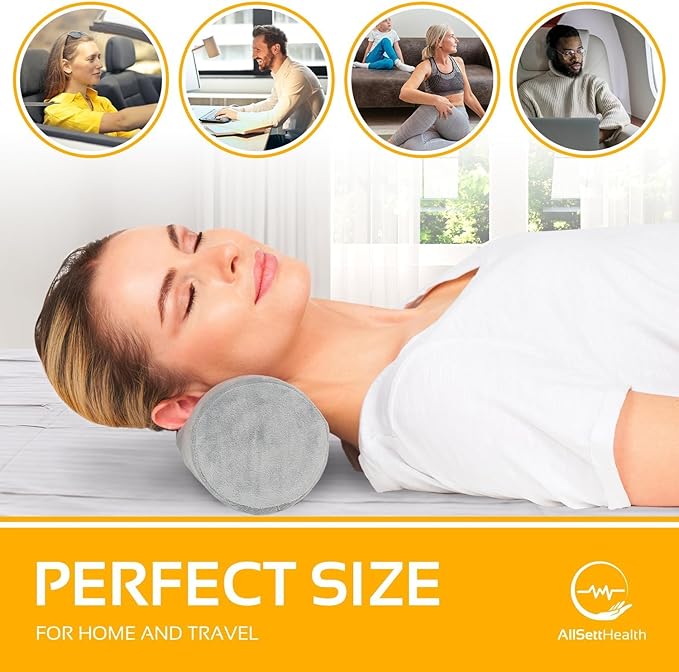 AllSett Health Firm Cervical Neck Roll Memory Foam Pillow, Bolster Pillow, Round Neck Support for Sleeping | Bolster for Bed, Legs, Back and Yoga